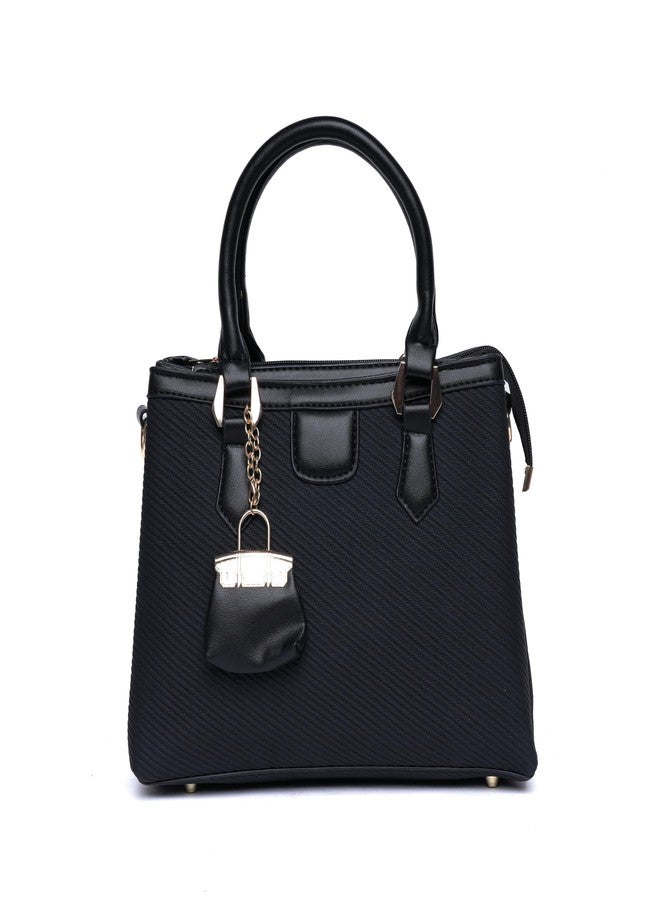 SANTORINI Regina Satchel Hand Bag for Women | Top Handle & Detachable Sling Strap | Stylish Bag Charm | Lightweight Daily Office & Casual Bag (Black) - Image 1